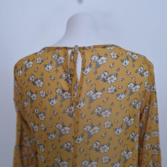 C&A Mustard Yellow Boho Floral Cottagecore Long Bell Sleeve Relaxed Fit Dress M - Picture 7 of 11